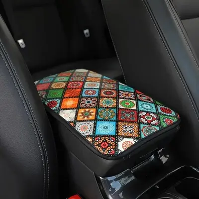 Creative Ethnic Style Print Pattern Car Armrest Cover Mat, Waterproof Non-slip Pad, Car Interior Accessories