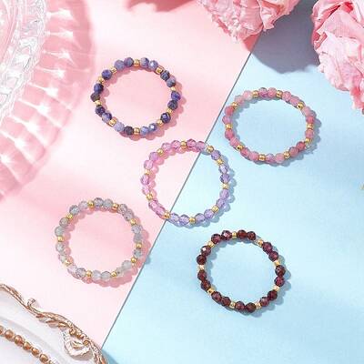 Natural Mixed Stone Beaded Stretch Rings for Women