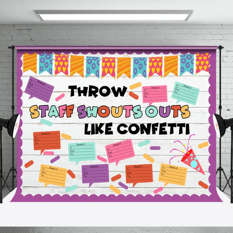 Wood Staff Shouts Outs Employee Recognition Backdrop