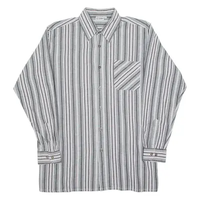 BREMO Mens Shirt Grey Striped Long Sleeve M