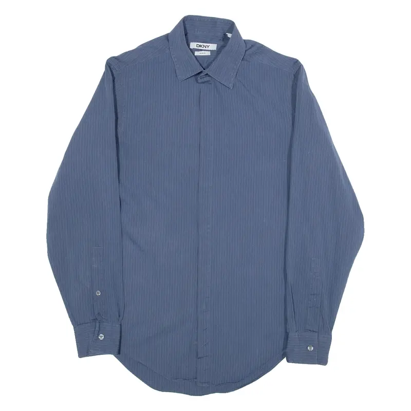 DKNY Slim Fit Mens Shirt Blue Striped Long Sleeve S