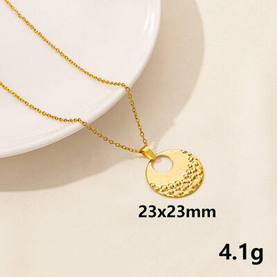 304 Stainless Steel Flat Round Pendant Necklace for Women