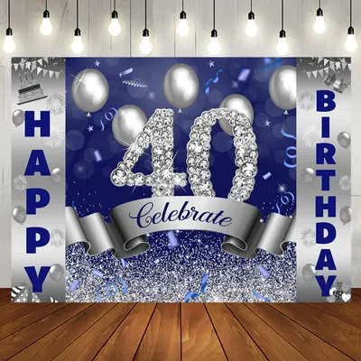 Celebrate Silver Navy Blue 40th Birthday Backdrop - Aperturee