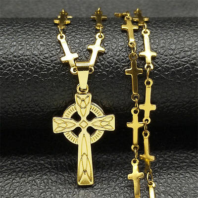 304 Stainless Steel Viking Knot Cross Pendant Necklaces for Men