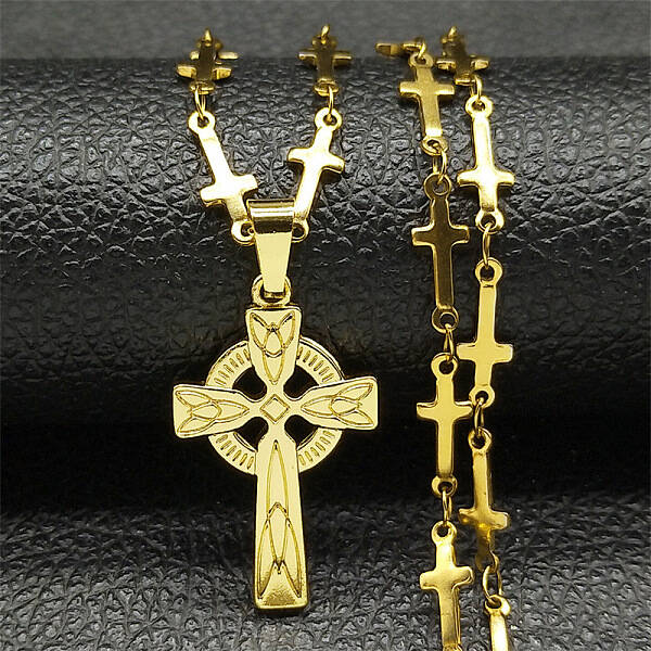 304 Stainless Steel Viking Knot Cross Pendant Necklaces for Men