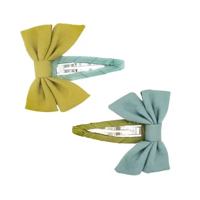 Bow hair clip set - Blue/Green