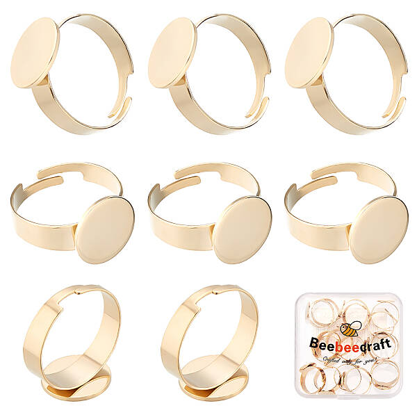 Beebeecraft 20Pcs/Box 24K Gold Plated Ring Blanks 12mm Flat Ring Base Blank Finger Rings Base Settings for DIY Rings Making C...