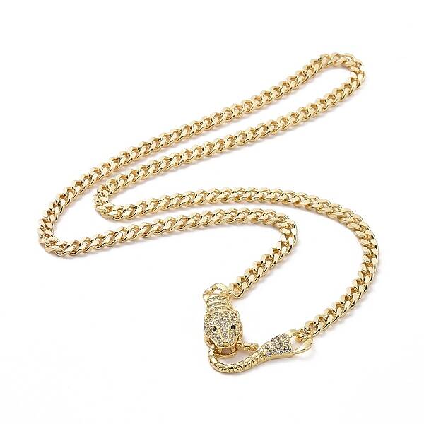 Cubic Zirconia Leopard Pendant Necklace with Brass Curb Chains for Women