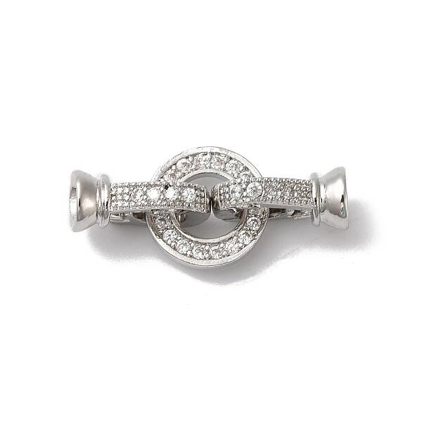 Rack Plating Brass Micro Pave Clear Cubic Zirconia Fold Over Clasps