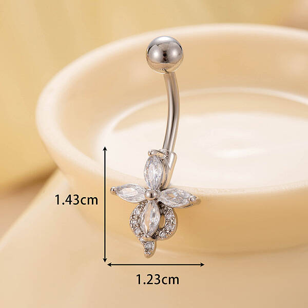 316L Surgical Stainless Steel Clear Cubic Zirconia Curved Barbell Belly Rings