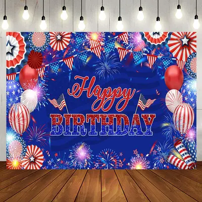 American Flag Balloons Sparkle Birthday Bakcdrop - Aperturee