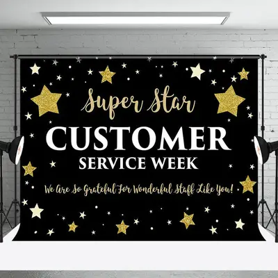 Super Star Black Customer Service Week Party Backdrop