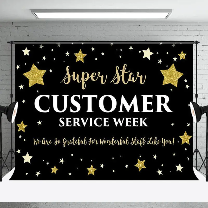Super Star Black Customer Service Week Party Backdrop