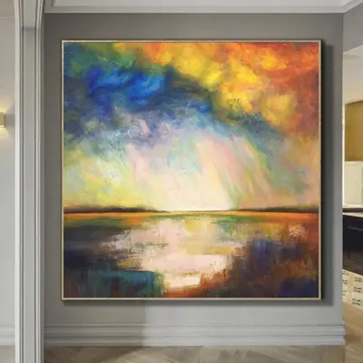 Large Abstract Oversized Landscape Painting Colorful Abstract Feng Shui Painting | DIVINE COLORS