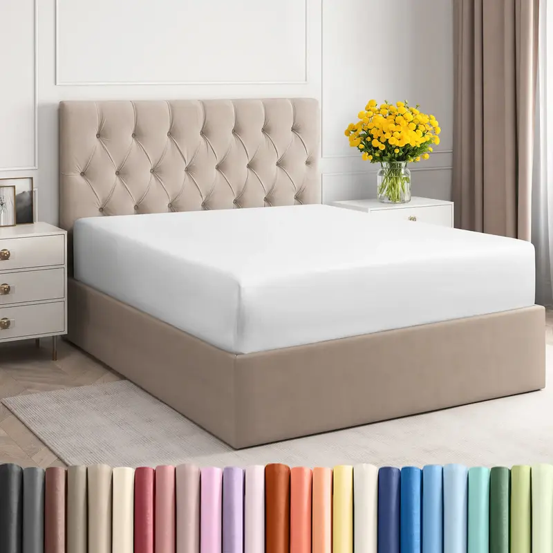 Hotel Luxury Fitted Sheet Only, Double-Brushed for Extra Softness & Cooling for Ultimate Comfort, Elastic Fit for Mattresses ...