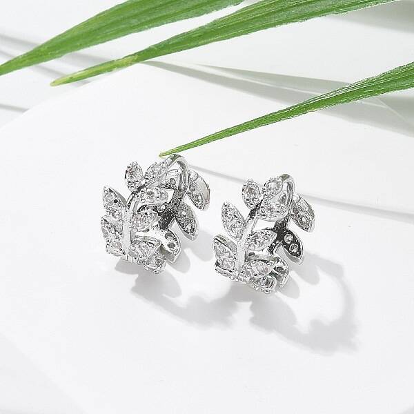 Brass Clear Cubic Zirconia Hoop Earrings