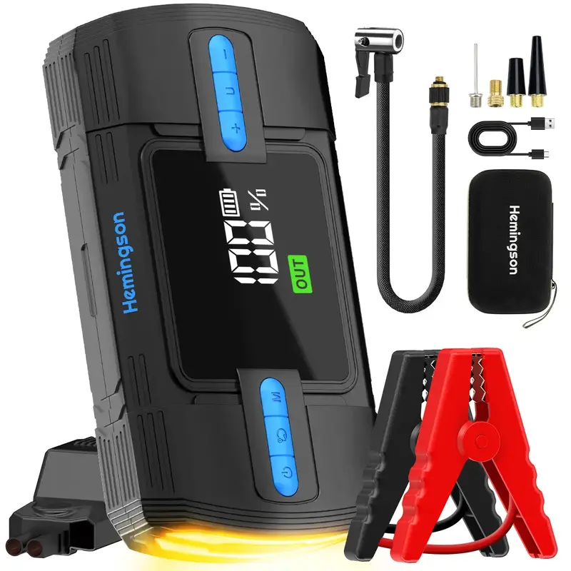 3000A Car Jump Starter, 160PSI Portable Hemingson Car Battery Jump Starter (9.0L Gas/8.0L Diesel), 12V Car Battery Jump Box J...