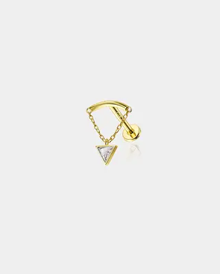 14K Gold Triangle CZ Dangle Internally Threaded Helix Earring - 6mm