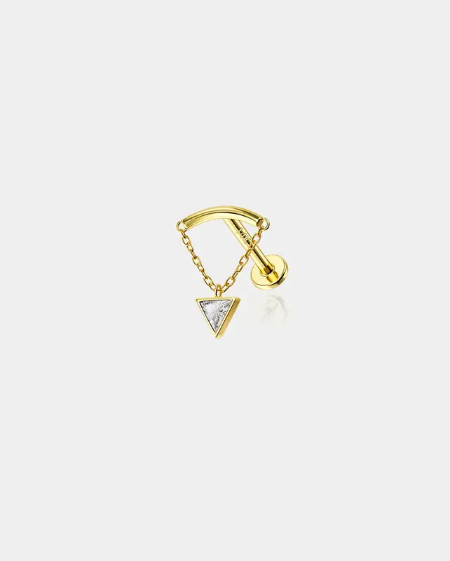 14K Gold Triangle CZ Dangle Internally Threaded Helix Earring - 6mm