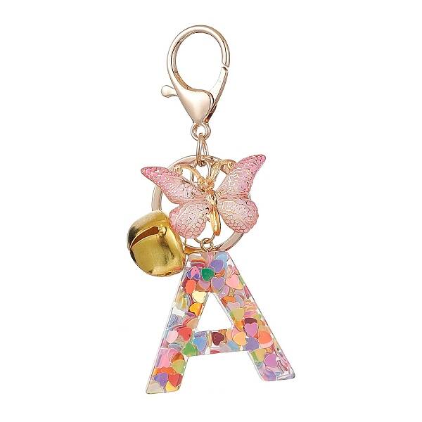 Letter A Resin & Butterfly Acrylic Pendant Keychain