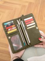 Women's Solid Color Long Large Capacity Zipper Wallet with Card Slot, Casual Trendy Versatile High-quality Daily Wallet, Girl...