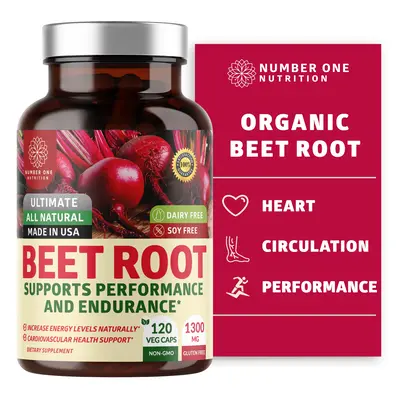 N1N Premium Organic Beet Root Capsules 1300mg 120 Veg Caps [Non-GMO & Gluten Free] All Natural Beet Root Powder for Energy, S...