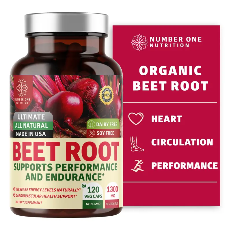 N1N Premium Organic Beet Root Capsules 1300mg 120 Veg Caps [Non-GMO & Gluten Free] All Natural Beet Root Powder for Energy, S...