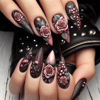 Rose & Grape Pattern Fake Nails with Nail File & Tape, 24pcs/set Removable False Nails for Women Girls Nail Art, Effortless P...