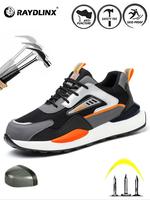 Men's Color-block Lace Up Front Mesh Breathable Sport Safety Shoes, Slip Resistant Steel Toe Shoes, Lightweight Comfortable A...