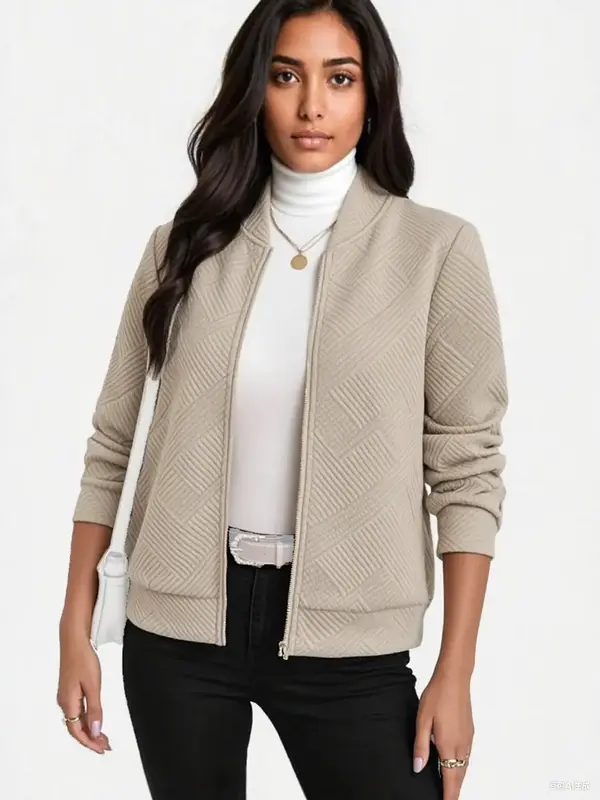 Women's Autumn Winter Fashion Casual Jacquard Jacket Coat, Basic Fitted Style, Moderate Fabric Thickness, Perfect for Spring ...