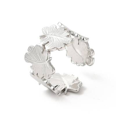 Non-Tarnish 304 Stainless Steel Maple Leaf Open Cuff Ring for Women