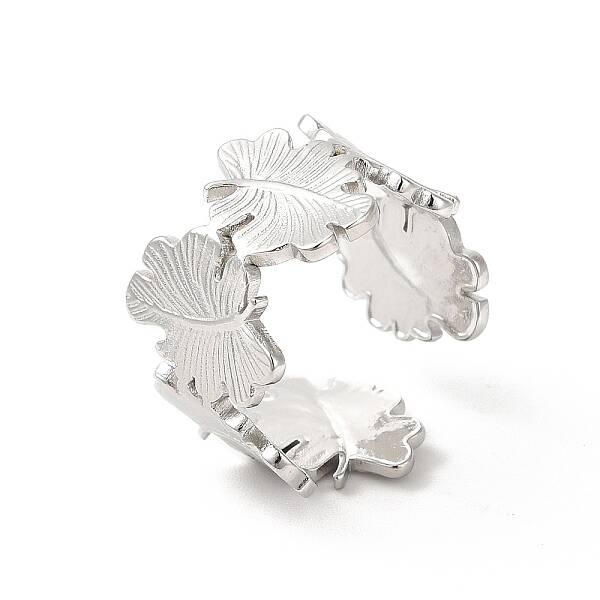 Non-Tarnish 304 Stainless Steel Maple Leaf Open Cuff Ring for Women