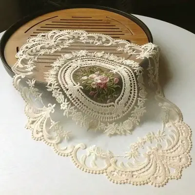 Oval Lace Doily, Exquisite Floral Lace Table Mat, Table Decoration for Home Kitchen Dining Room, Decor Accessories