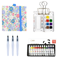 Mini Portable Watercolor Palette Set, Grid Paint Box with Binder Clips Include Paint - Brush*3 and Picture Album Art Material...