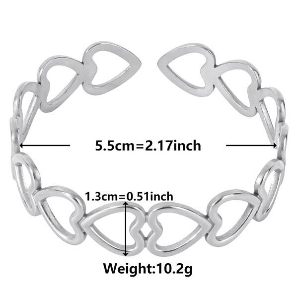 Non-Tarnish Elegant and Stylish Design Hollow Heart 304 Stainless Steel Cuff Bangles for Women