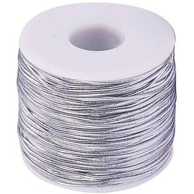 1 Roll Round Elastic Cord with Polyester Outside and Rubber Inside Silver Elastic Cord for Neckacle Bracelet Jewelry Making 2...