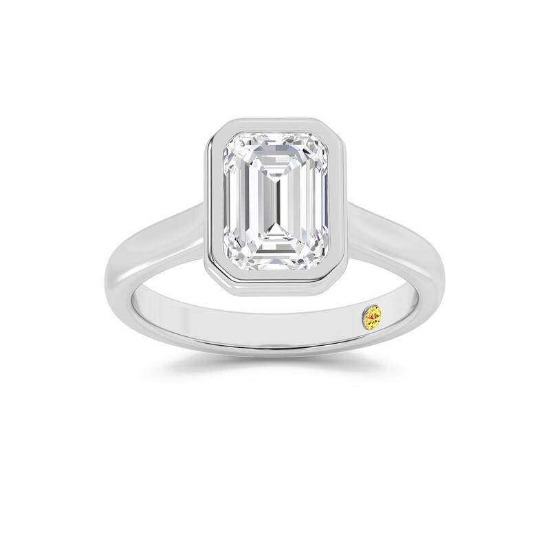 Secret Kiss Bezel Set Emerald Cut Lab Grown Diamond Engagement Ring | 10K White Gold 1 1/2 CT. TW.