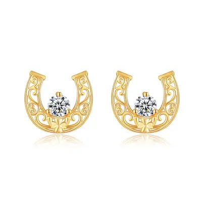 14K Gold Cubic Zirconia Horseshoe Stud Earrings