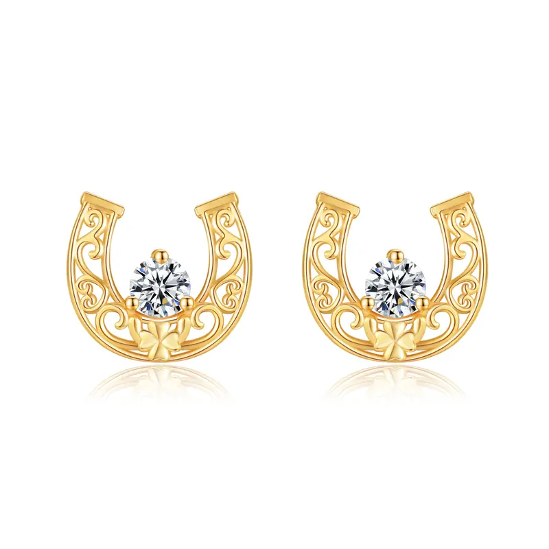 14K Gold Cubic Zirconia Horseshoe Stud Earrings