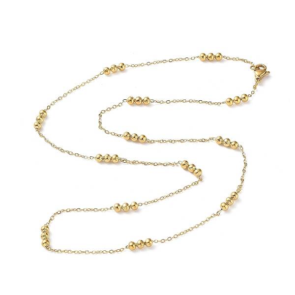 304 Stainless Steel Round Beaded Link Chain Necklaces for Women