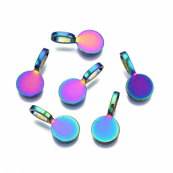 Rainbow Color Alloy Glue-on Flat Pad Bails for Pendant Making