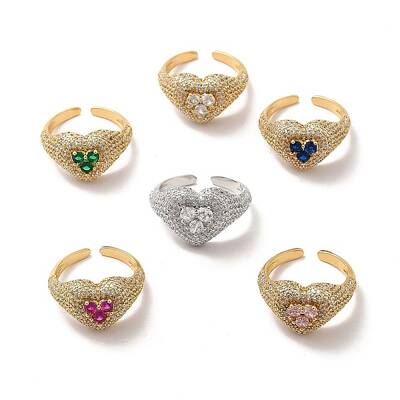 Cubic Zirconia Heart Open Cuff Ring
