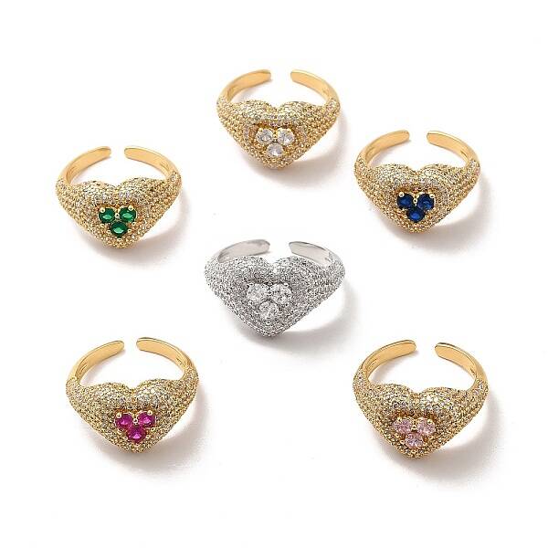 Cubic Zirconia Heart Open Cuff Ring
