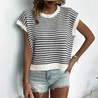 Women's 2025 Summer Striped Pullover Cotton Knit Tops Round Neck Cap Sleeve Lightweight 2025 Summer Casual Clothes