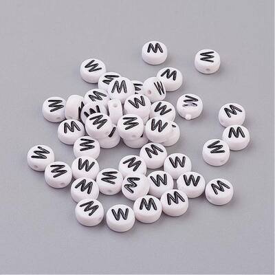 Flat Round with Letter W Acrylic Beads