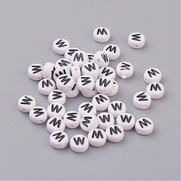Flat Round with Letter W Acrylic Beads