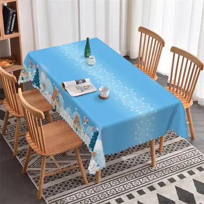 Blue Sky Christmas Town Santa Rectangle Tablecloth - Aperturee
