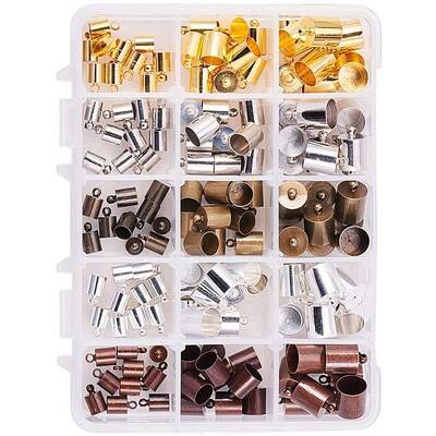 1 Box Brass Cord Ends Mixed Color Cord Terminators Metal Cord Ends for Jewelry Making 14x10.8x3cm