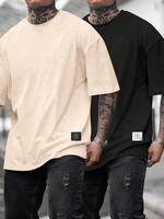 Men's Letter Patched Drop Shoulder Tee, Spring & Summer Clothes, Regular Fit Casual Half Sleeve Round Neck T-Shirt for Summe...
