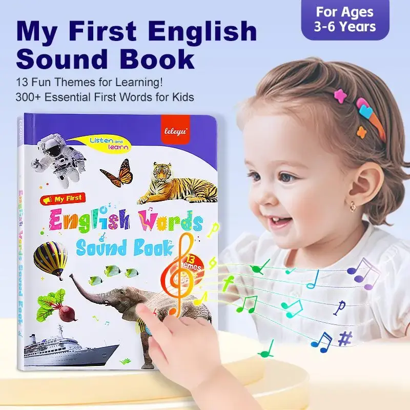 「leleyu」Toddler 1-6 Year Old | My First English Sound Toy – 300+ Words, 13 Themes, Fun Word Game & Bilingual Toys, Jugu...